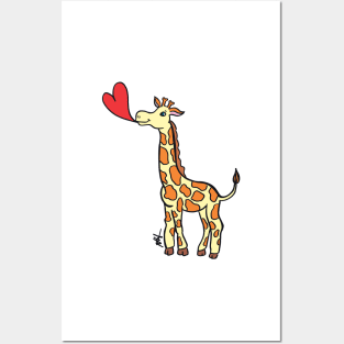 Giraffe with Heart Balloon. Posters and Art